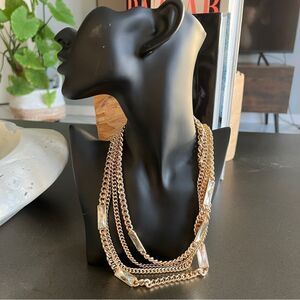 Gold Multi-Layered Statement Necklace with Crystals